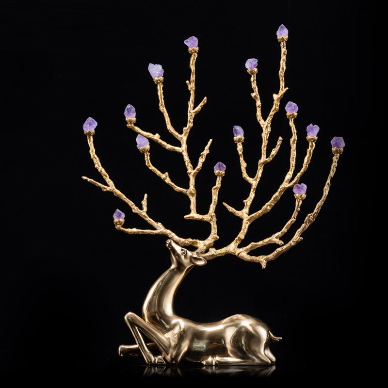 Hươu gắn đá thạch anh tím