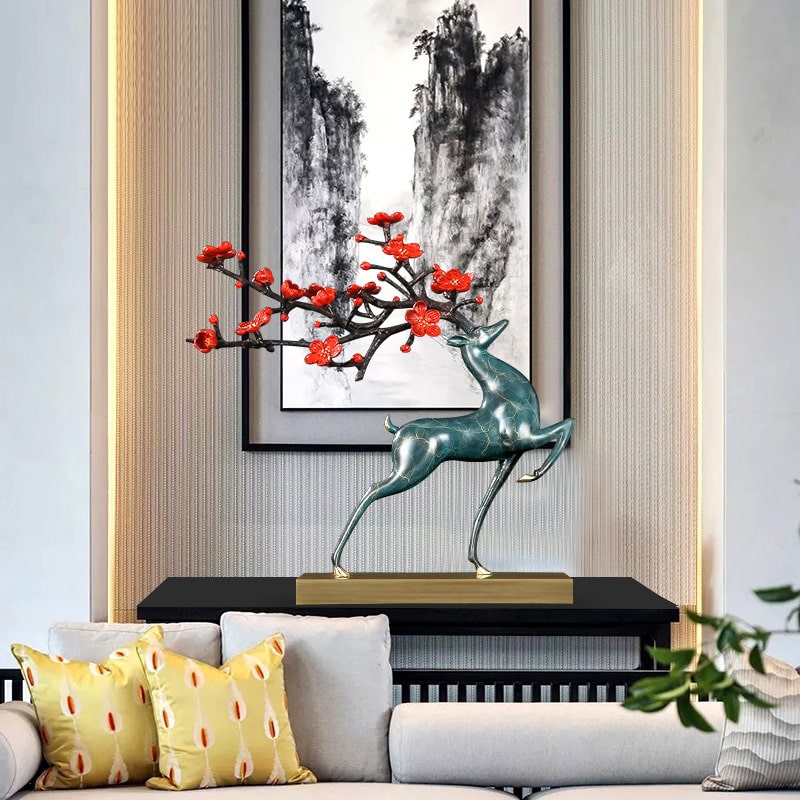 Tượng hươu đồng sừng hoa cao cấp