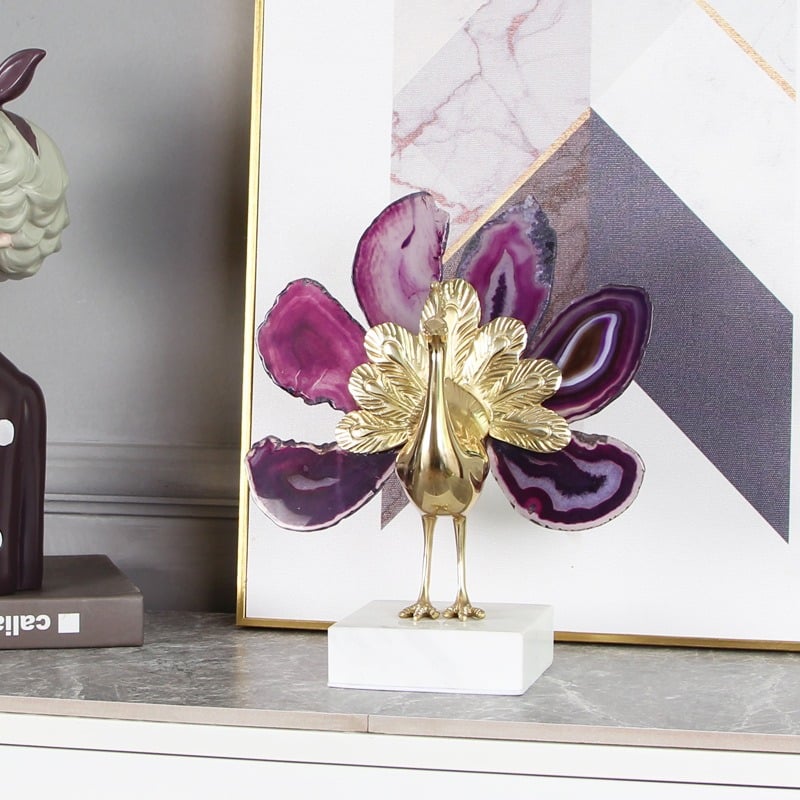 Con công bằng đồng kết hợp đá mã não tự nhiên