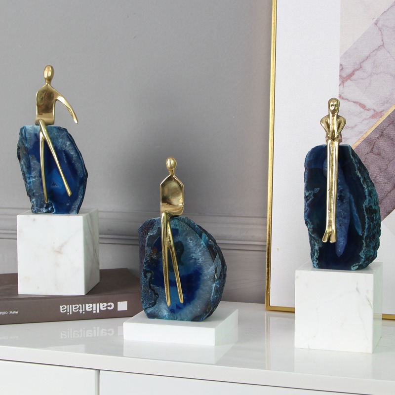 Bộ 3 viên đá mã não xanh dương trang trí kệ Tivi, tủ rượu