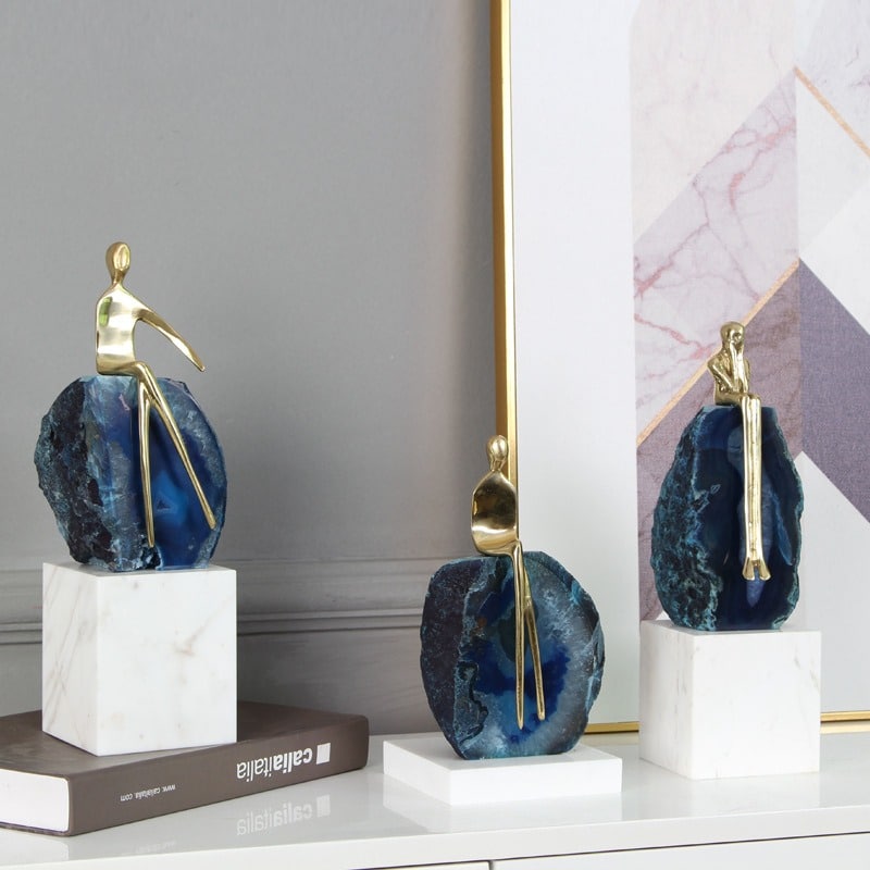 Bộ 3 viên đá mã não xanh dương trang trí kệ Tivi, tủ rượu