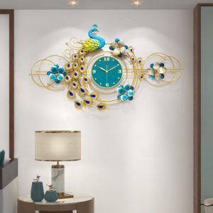 Tranh đồng hồ chim công trang trí tường phòng khách