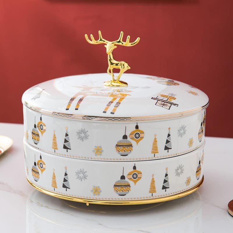 Khay mứt 2 tầng bằng gốm sứ