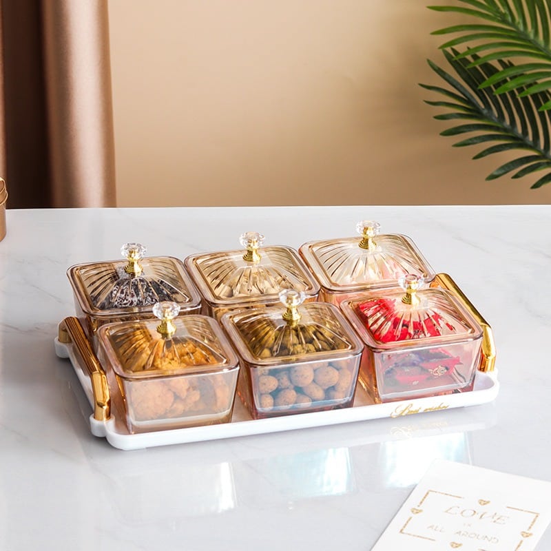 Khay mứt kính 6 hộp vuông