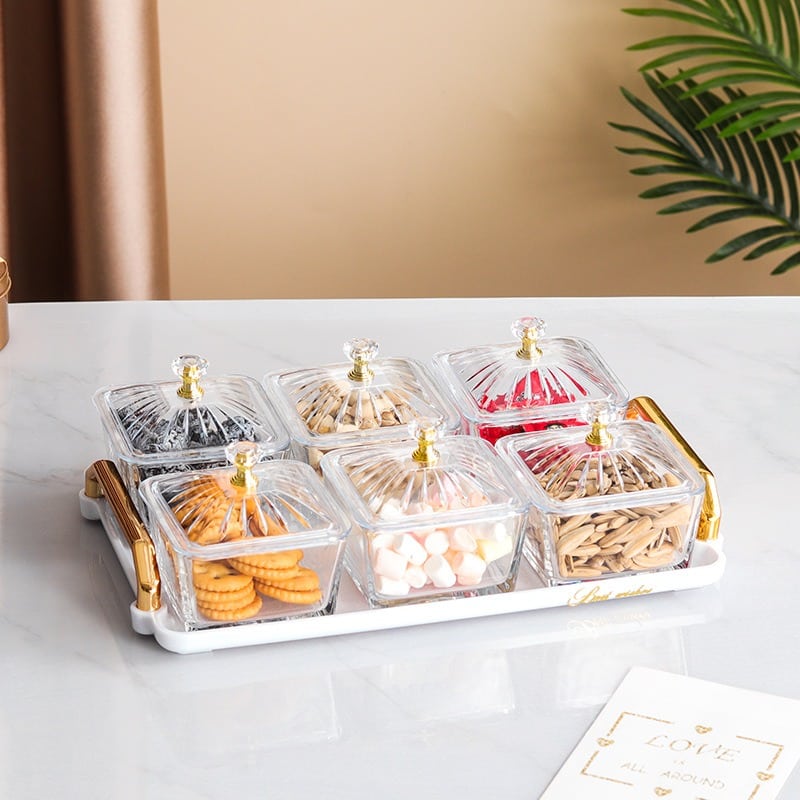 Khay mứt kính 6 hộp vuông