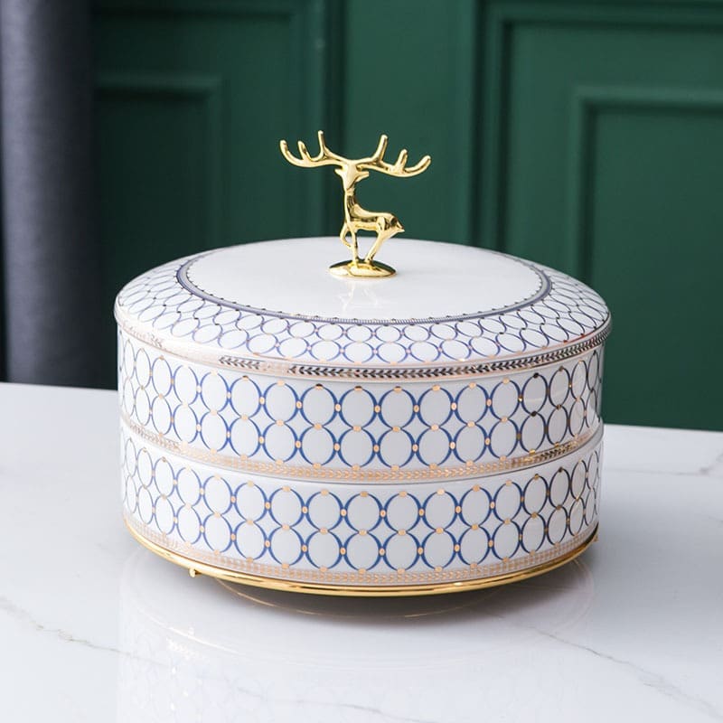 Khay mứt 2 tầng bằng gốm sứ