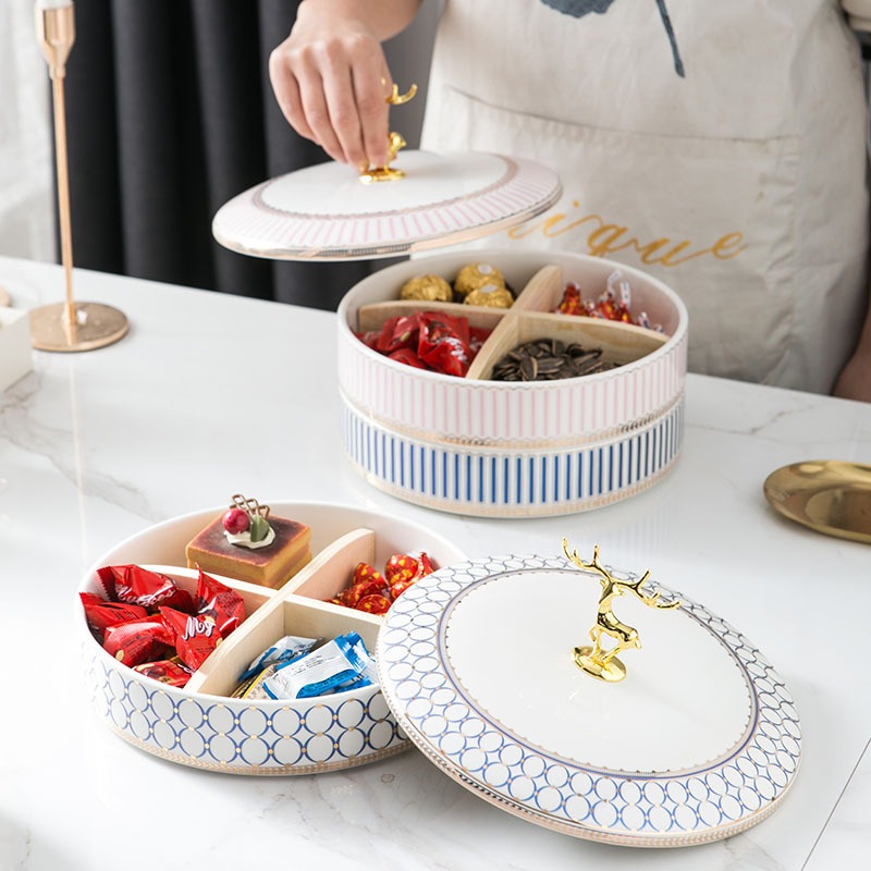 Khay mứt 2 tầng bằng gốm sứ