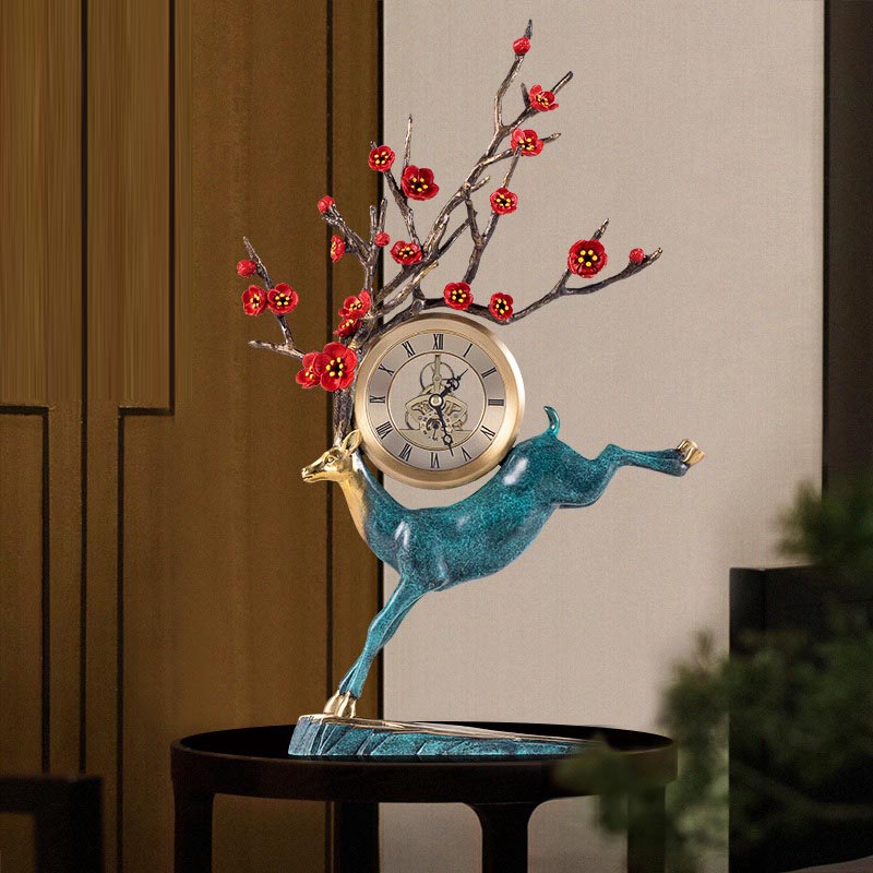 Tượng hươu bằng đồng kết hợp đồng hồ để bàn
