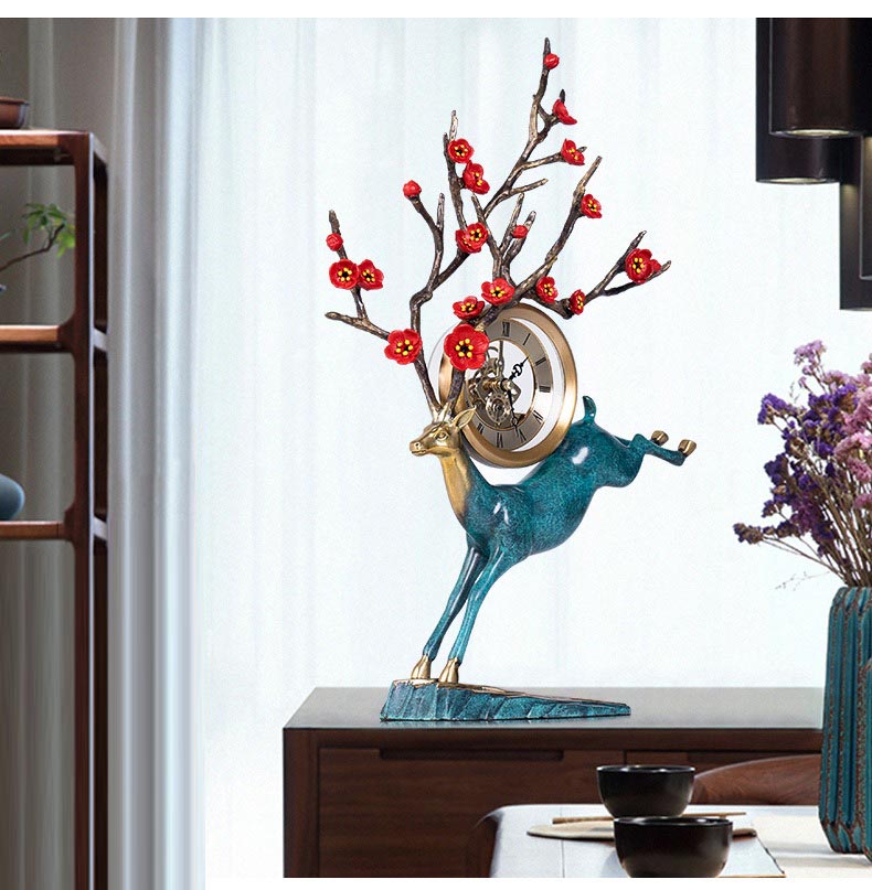 Tượng hươu bằng đồng kết hợp đồng hồ để bàn