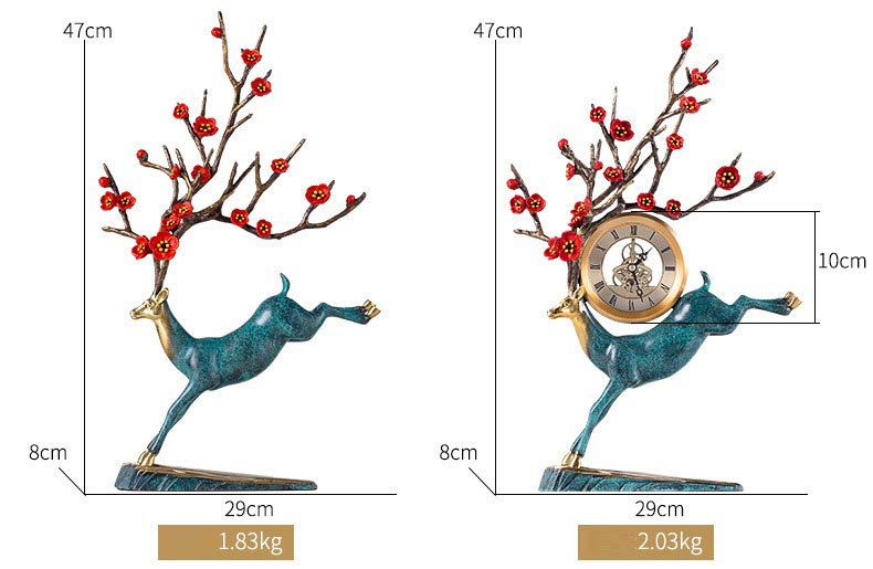 Tượng hươu bằng đồng kết hợp đồng hồ để bàn