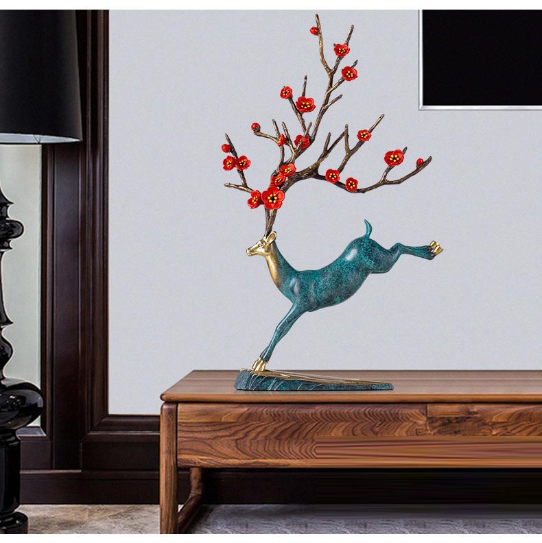 Tượng hươu bằng đồng kết hợp đồng hồ để bàn