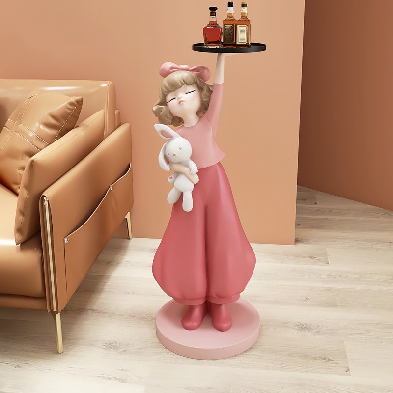 Tượng cô gái bưng khay để sàn