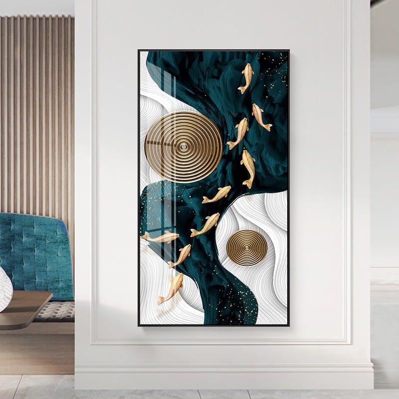 Tranh cửu ngư quần hội dọc đẹp mắt