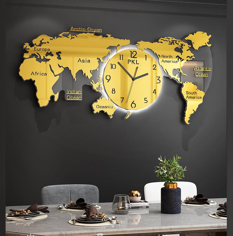 Đồng hồ treo tường bản đồ Thế Giới hiện đại