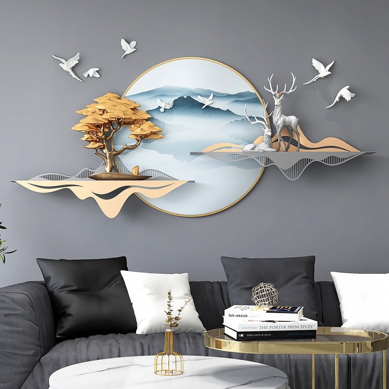 Phù điêu treo tường 3D đôi hươu làm quà tặng