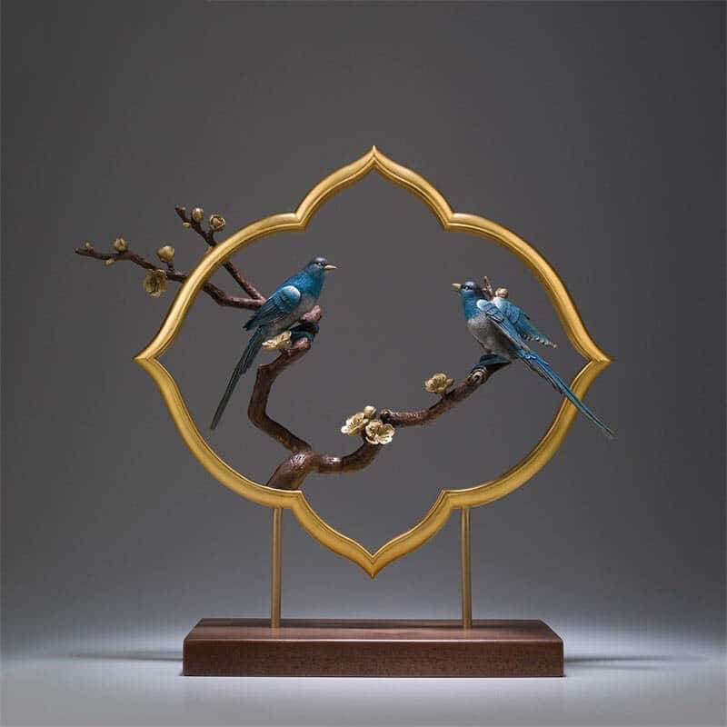 do-trang-tri-cao-cap-chim-hy-tuoc Đôi chim hỷ tước bằng đồng để bàn sang trọng
