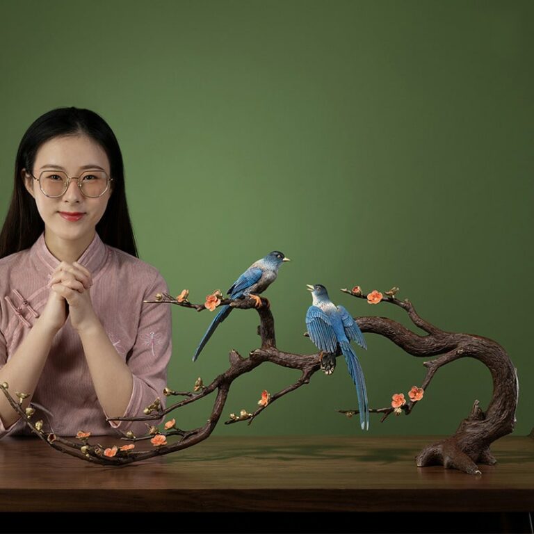 Decor đôi chim uyên ương trên cành mai