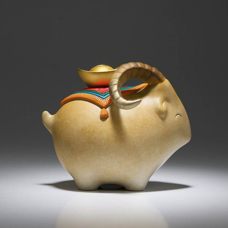 tuong-decor-de-phong-thuy- Tượng dê cõng vàng tài lộc để bàn bằng đồng