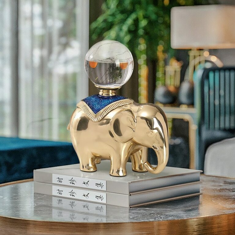 tuong-voi-trang-tri-1- Tượng voi cõng quả cầu pha lê chất liệu cao cấp