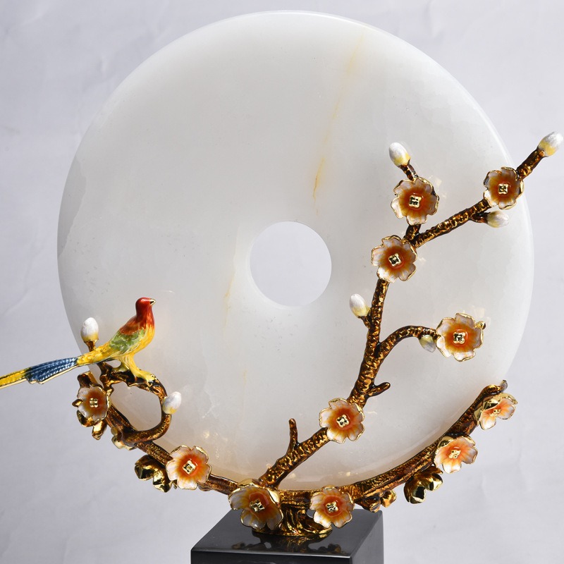 do trang tri dong dieu chim khuyen Chim khuyên đậu cành mai đồng điếu ngọc sang trọng CD187