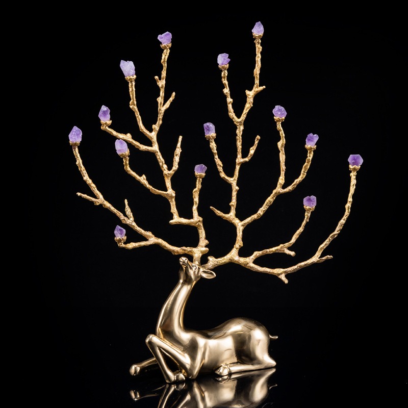 huou gan da thach anh tim 1 Tượng hươu vàng nằm sừng gắn đá CD38