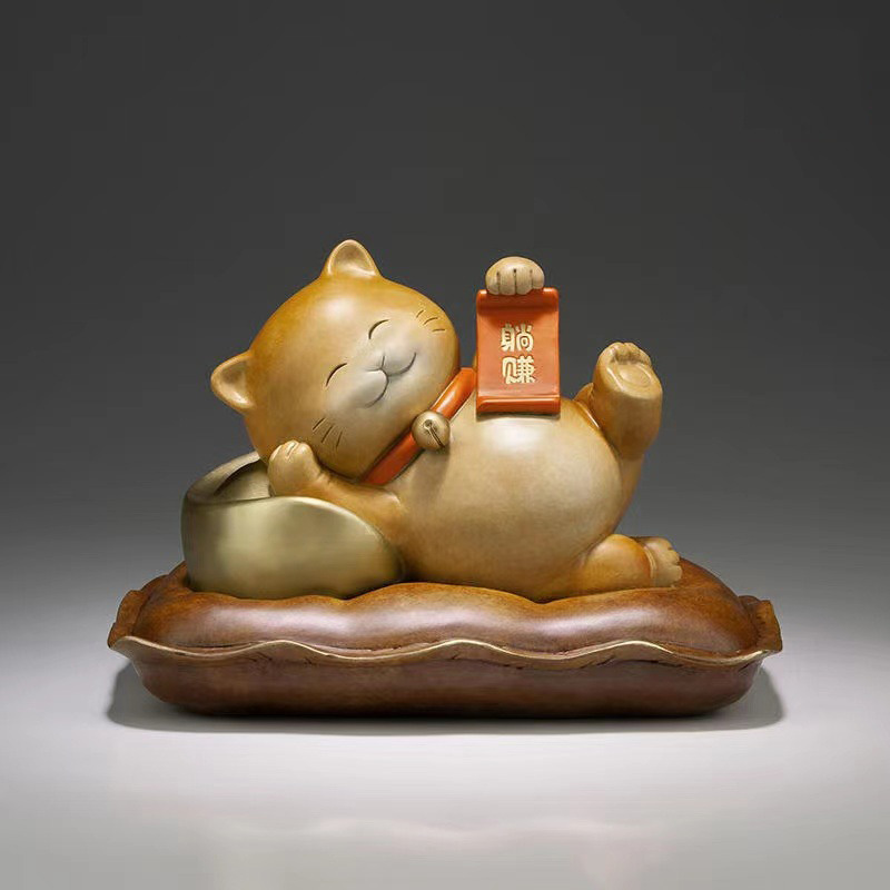 Mèo thần tài trang trí bằng đồng rước tài lộc CD876