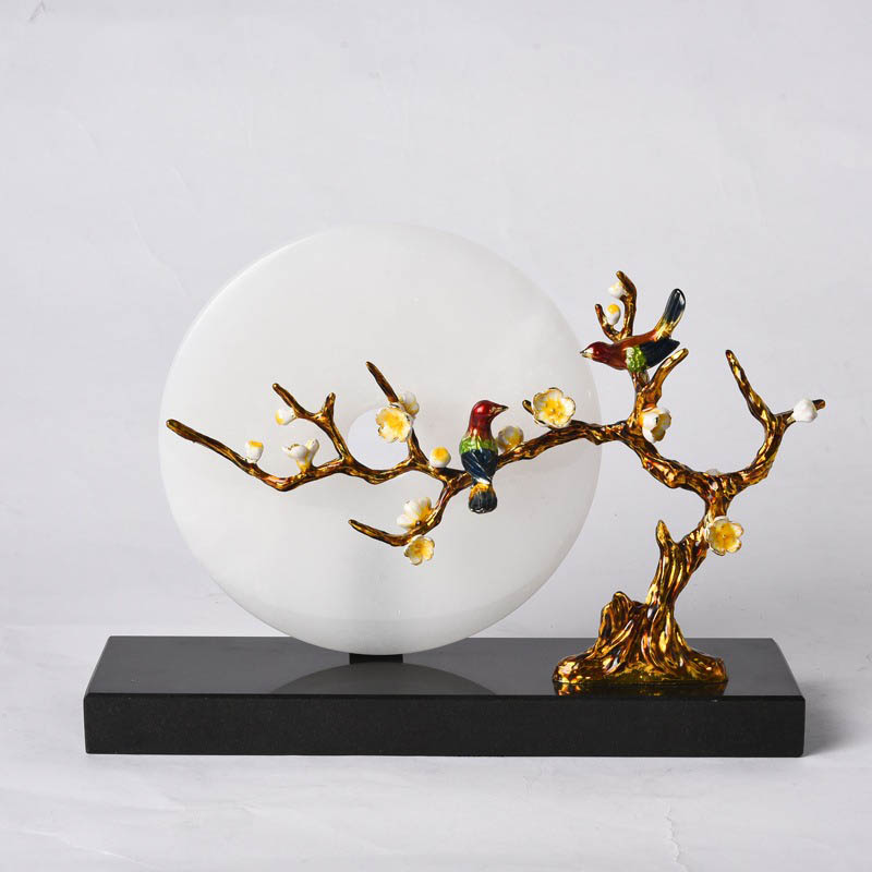 Đôi chim uyên ương đồng điếu ngọc trang trí phòng khách CD194 Đôi chim uyên ương đồng điếu ngọc trang trí phòng khách CD194