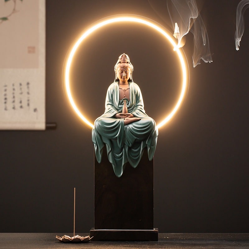 Thác khói trầm hương quan âm đèn Led CD2018