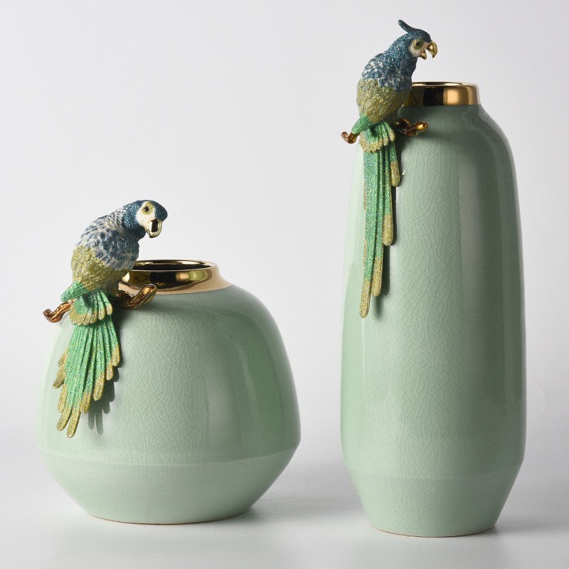 binh-hoa-gom-su-gan-chim-vet-2 Bình Hoa Gốm Sứ Gắn Chim Vẹt