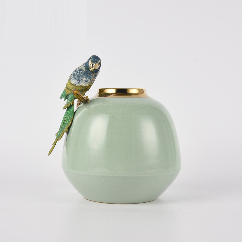 binh-hoa-gom-su-gan-chim-vet-4 Bình Hoa Gốm Sứ Gắn Chim Vẹt