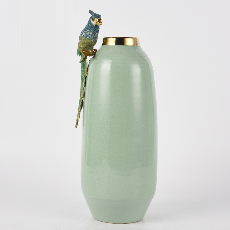 binh-hoa-gom-su-gan-chim-vet-5 Bình Hoa Gốm Sứ Gắn Chim Vẹt