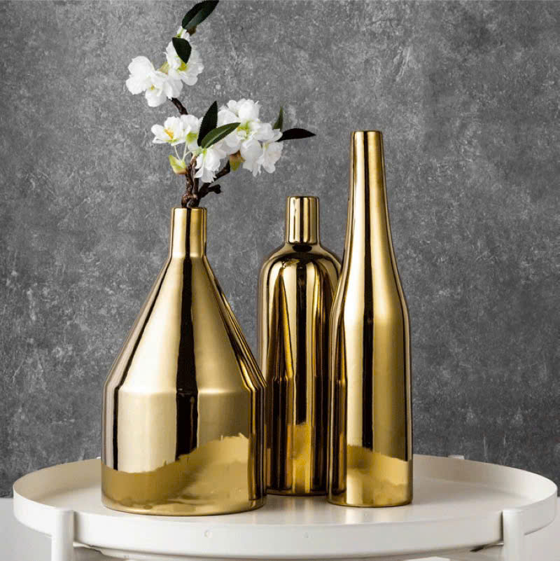 Bộ Lọ Hoa Gốm Mạ Vàng Kiểu Dáng Hiện Đại