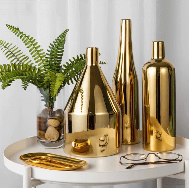 bo-lo-hoa-gom-ma-vang-2 Bộ Lọ Hoa Gốm Mạ Vàng Kiểu Dáng Hiện Đại