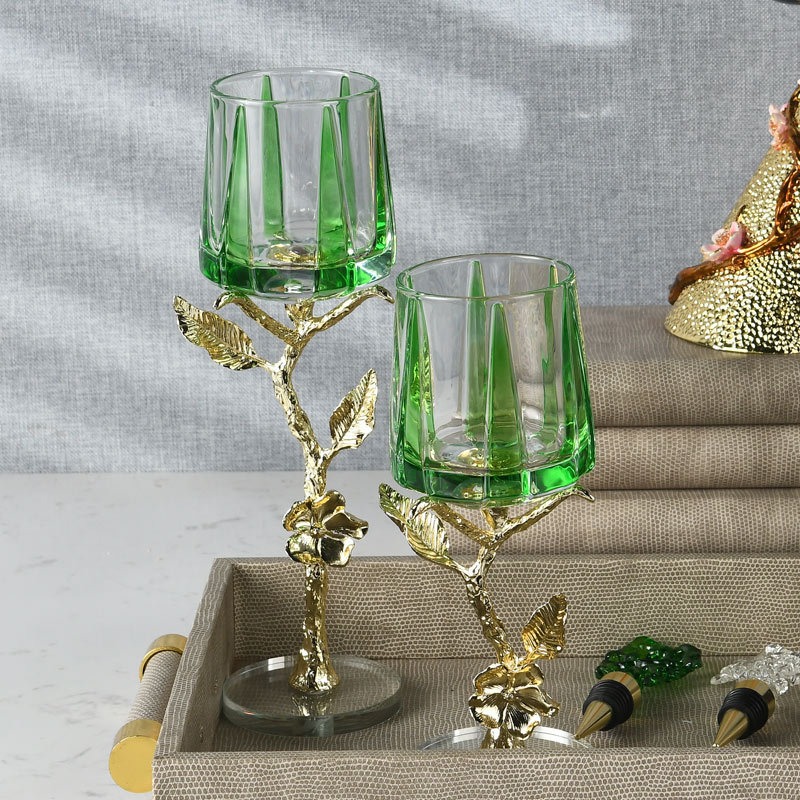 Đôi Chân Nến Pha Lê Nghệ Thuật Ánh Lộc Xanh