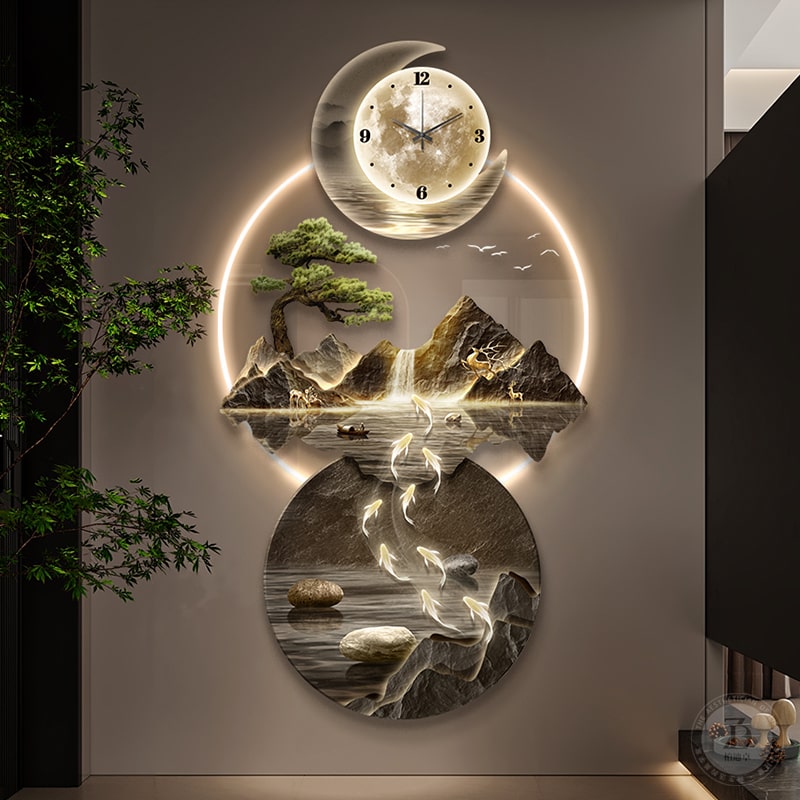 Đồng Hồ Treo Tường Cửu Ngư Sơn Thủy Hữu Tình