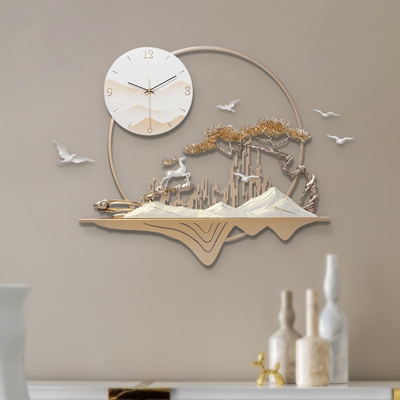 dong-ho-treo-tuong-phong-canh-1 Đồng Hồ Treo Tường Sơn Thủy Hươu Nai