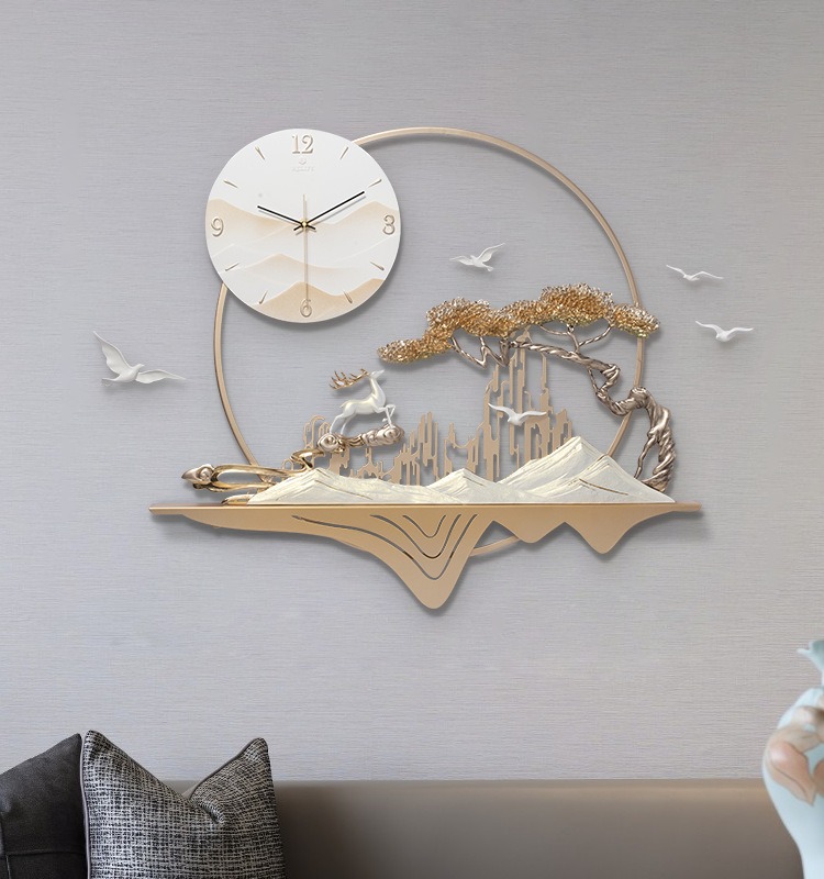 dong-ho-treo-tuong-phong-canh-3 Đồng Hồ Treo Tường Sơn Thủy Hươu Nai