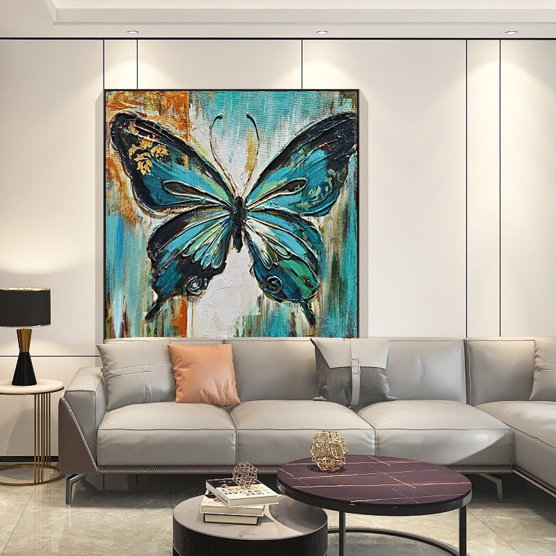 tranh-son-dau-buom-buom-2 Tranh Sơn Dầu Bướm Cánh Xanh