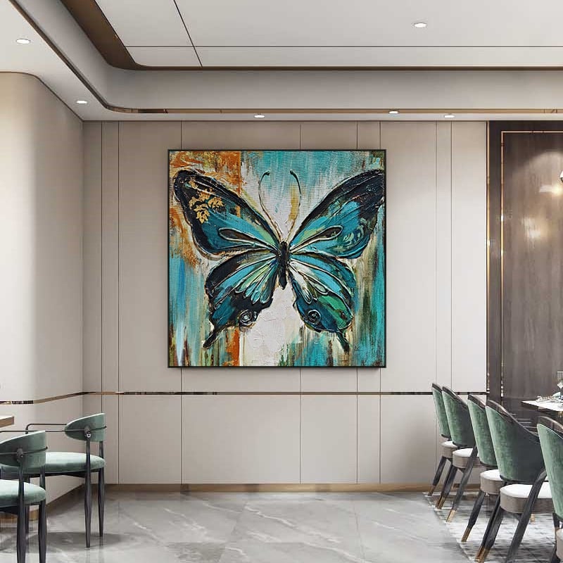 tranh-son-dau-buom-buom-3 Tranh Sơn Dầu Bướm Cánh Xanh