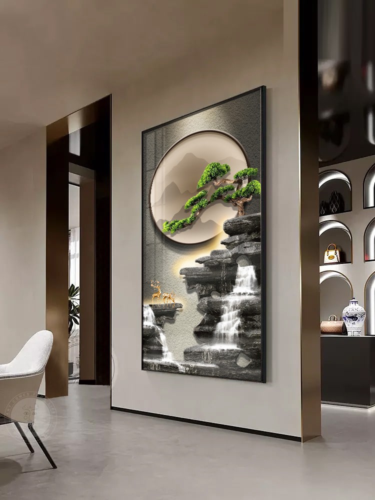 tranh-trang-tri-kho-doc-3 Tranh Sứ Pha Lê Thác Nước Và Cây Cổ Thụ