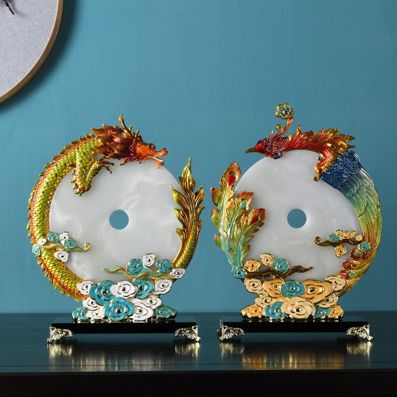 Tượng Long Phụng Hòa Quyện Ngọc Bích