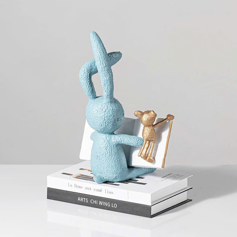 tuong-tho-doc-sach-nghe-thuat-4 Tượng Thỏ Đọc Sách Màu Sắc Tươi Tắn