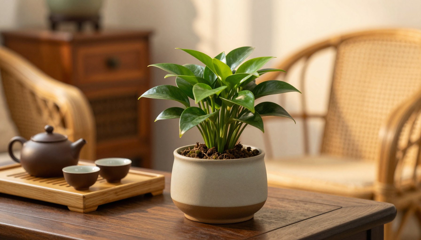 cây để bàn trà phòng khách nhỏ gọn không che tầm nhìn