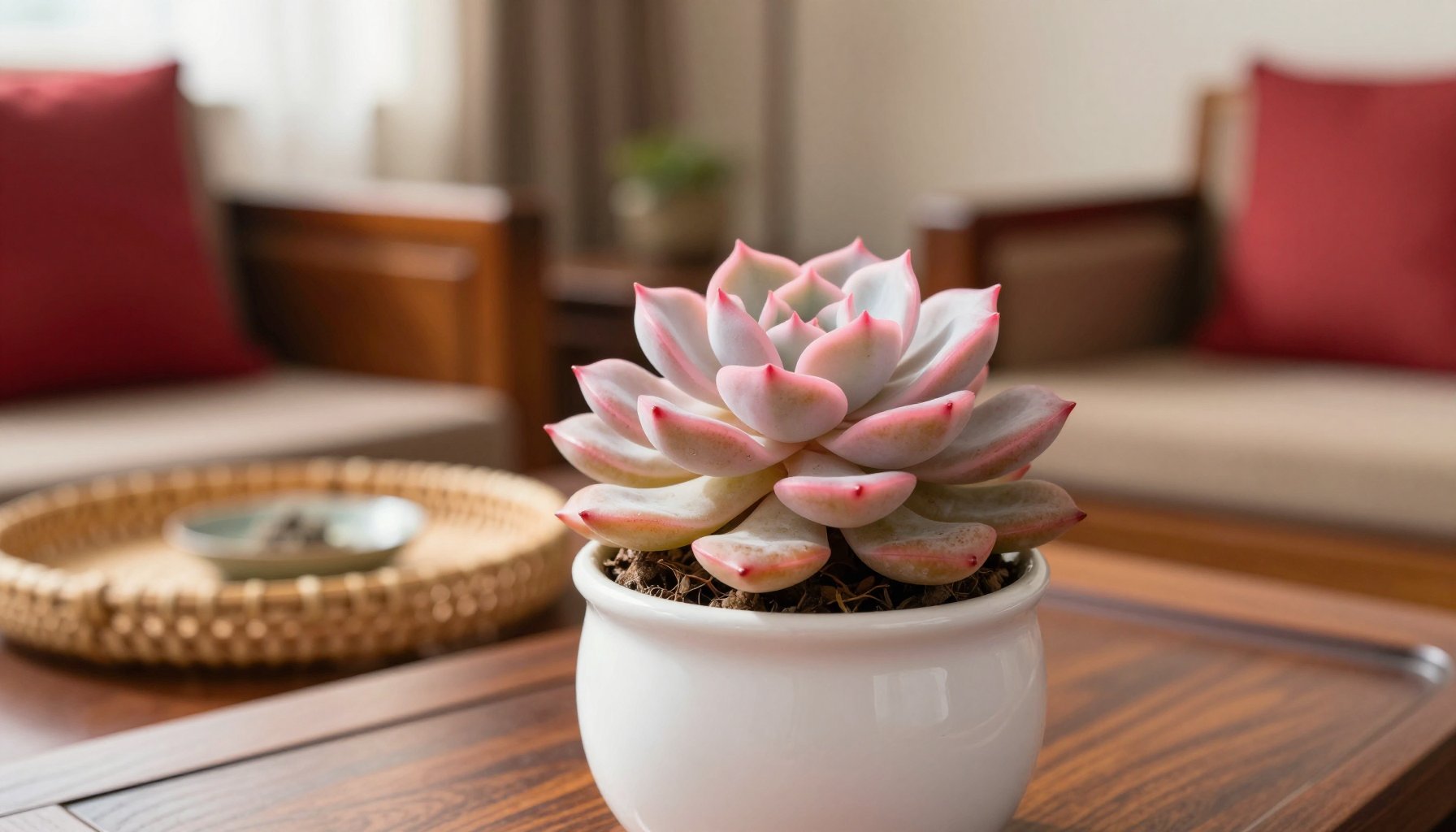 sen đá đô la hồng để bàn làm việc