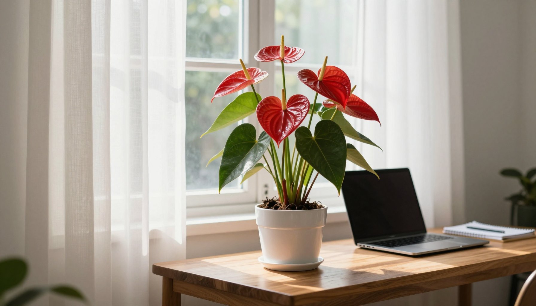 Cây để bàn làm việc mệnh hỏa phối cùng decor trên bàn văn phòng