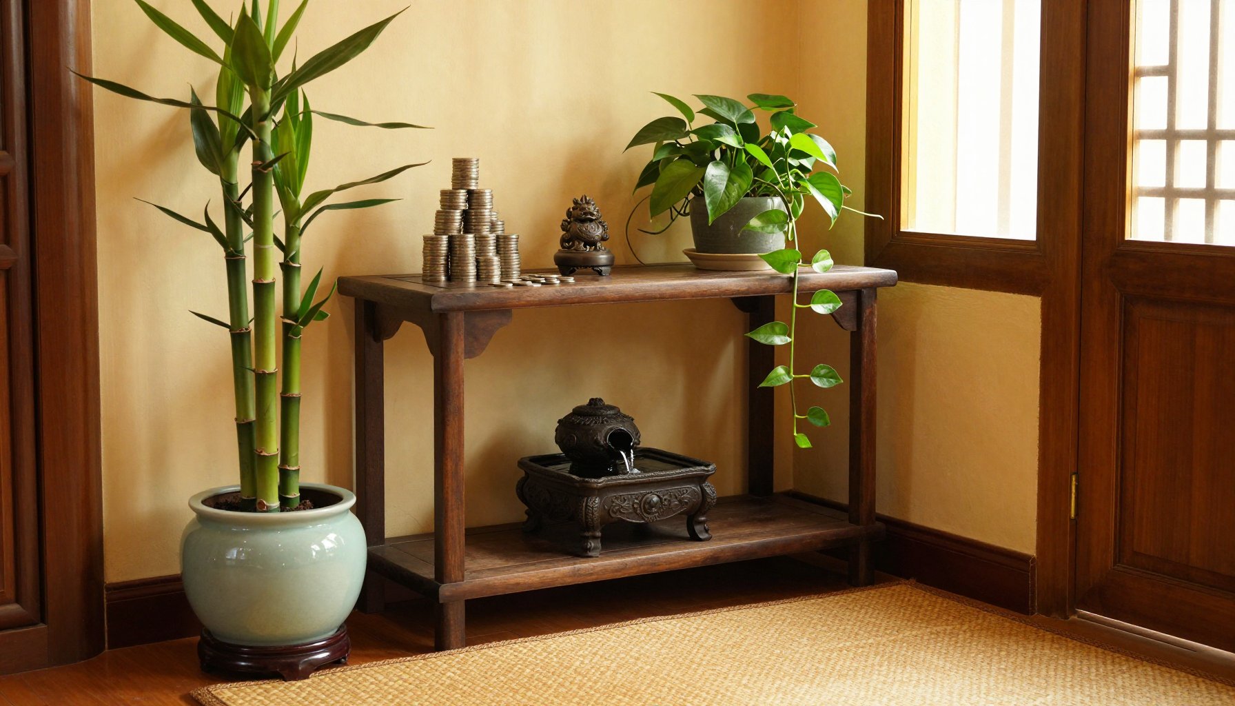 Bố trí cây để bàn đẹp và vật phẩm phong thủy phòng khách