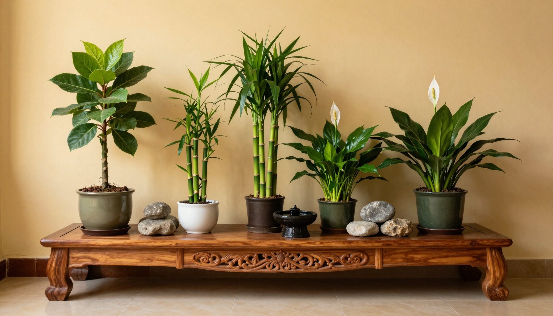 phụ kiện decor và cây để bàn mệnh mộc tại không gian làm việc