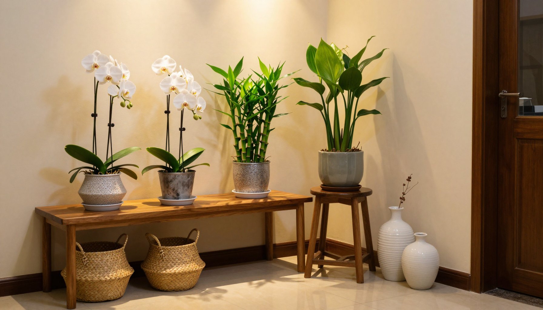 Góc bàn làm việc với cây cảnh để bàn làm việc hợp mệnh kim và phụ kiện decor